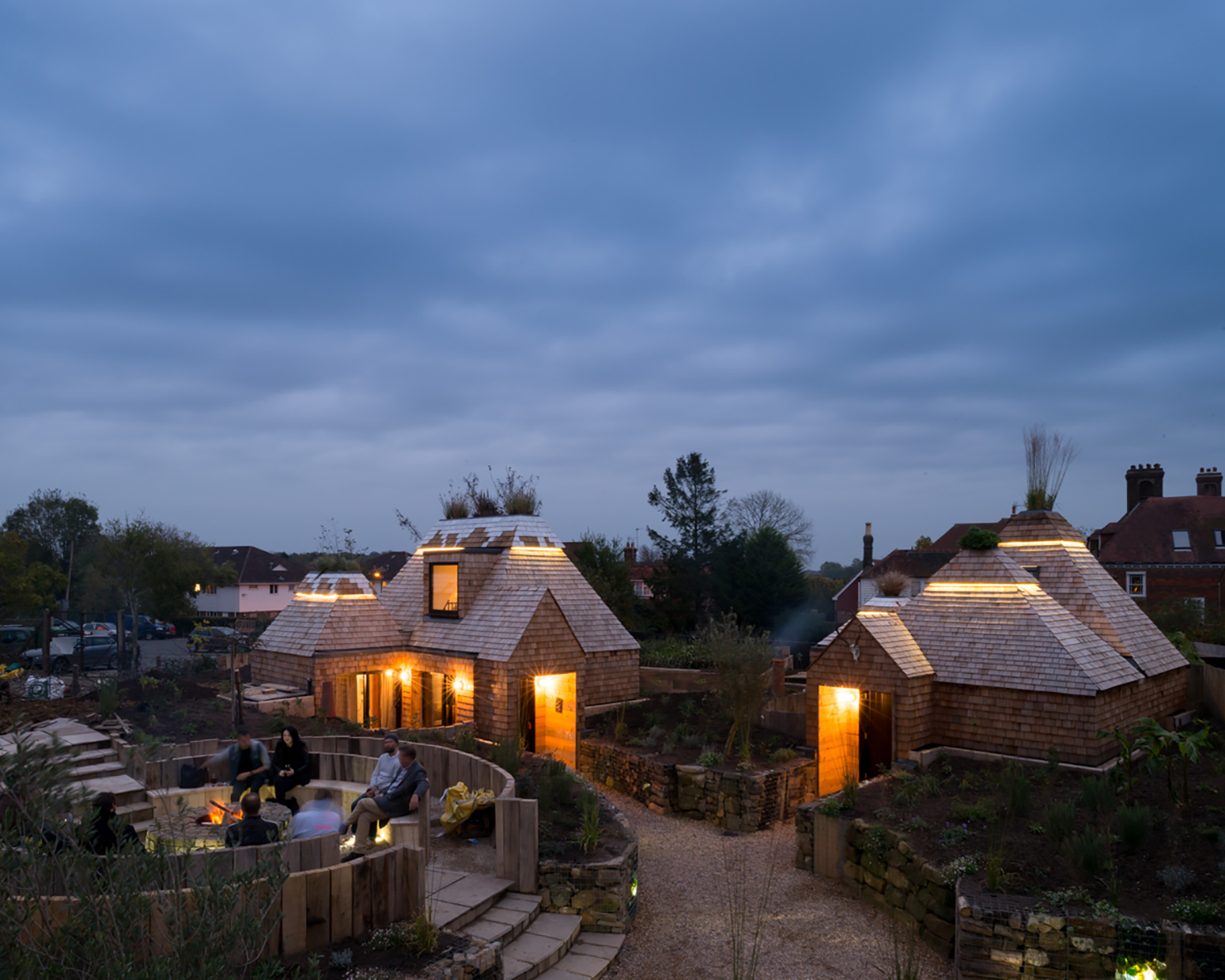One of the garden lodges at dusk.